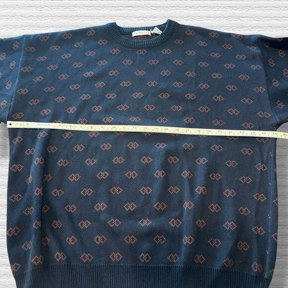 Vtg Claiborne Sweater Mens XL Navy Red Geometric Grandpa Knit Hong Kong 90s - Picture 7 of 8